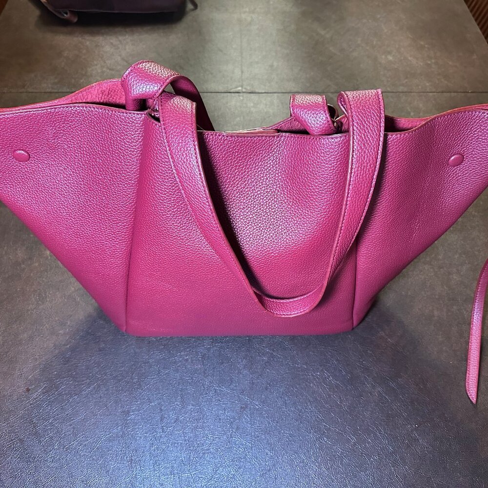 Designer-Inspired (Polene Paris Cabas). Genuine Leather Red Tote Bag - Picture 4 of 10
